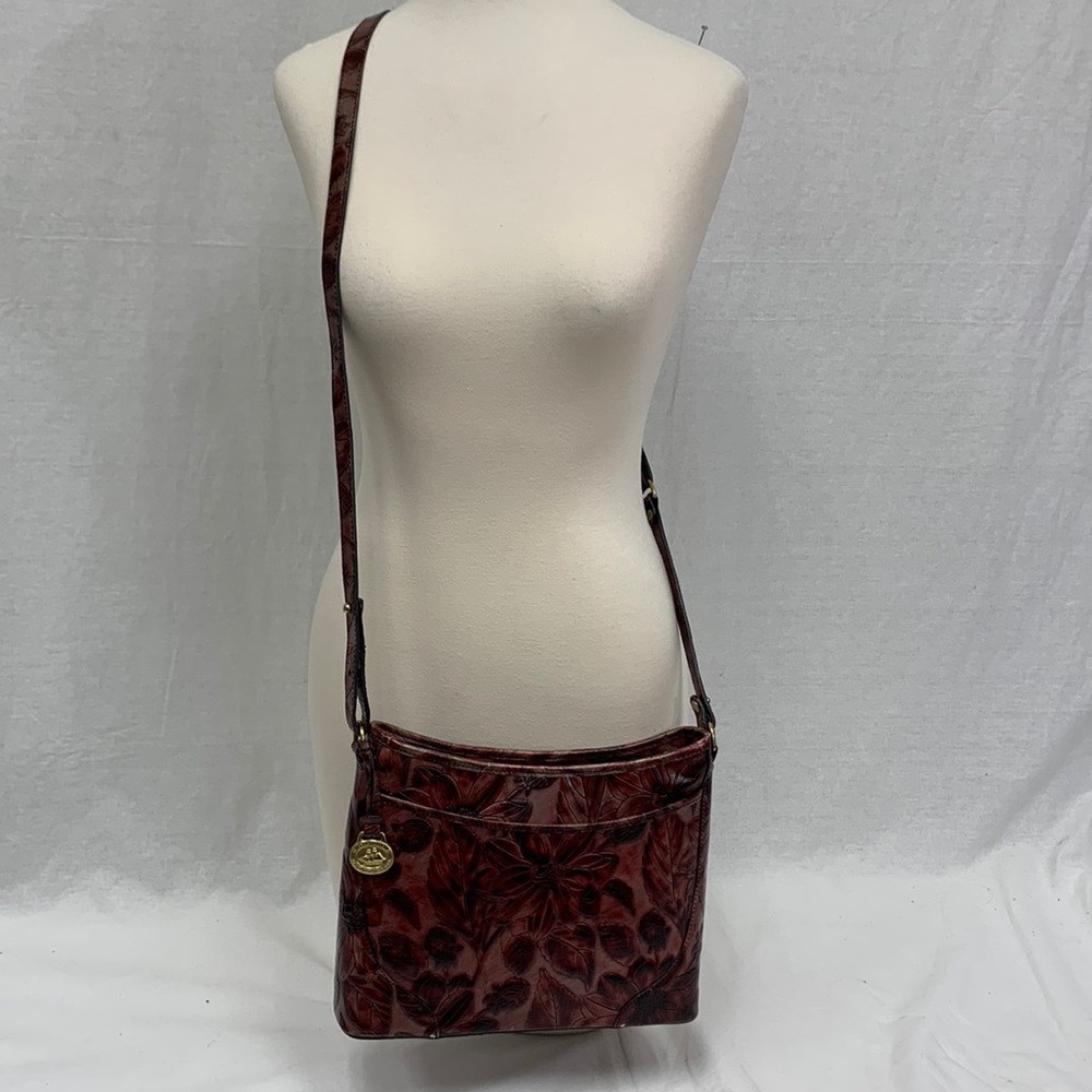 Dark Brown Floral Embossed Crossbody Bag